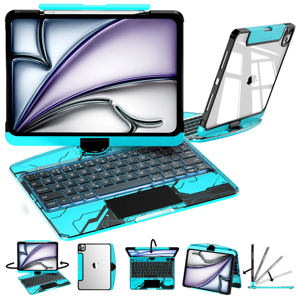 Nevcase Y2K transparent blue 360 degree rotating iPad keyboard case main view