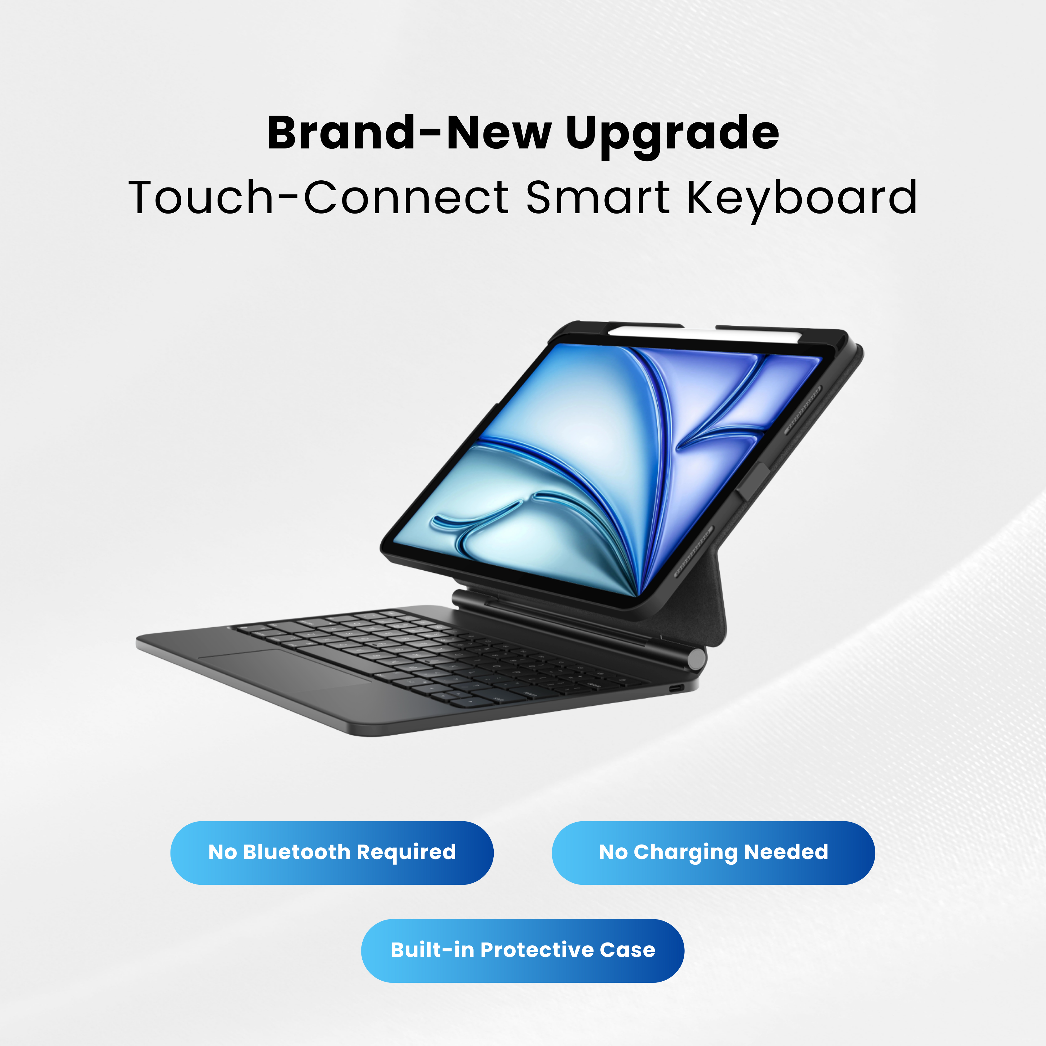 Nevcase Touch-Connect iPad keyboard case no Bluetooth no pairing required black