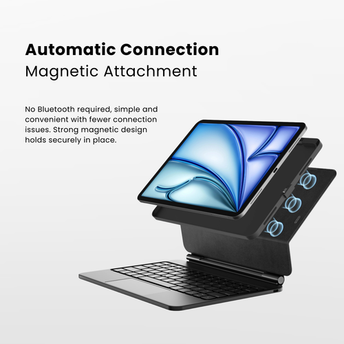 Nevcase Touch-Connect magnetic iPad keyboard case automatic connection no bluetooth no pairing magnetic design