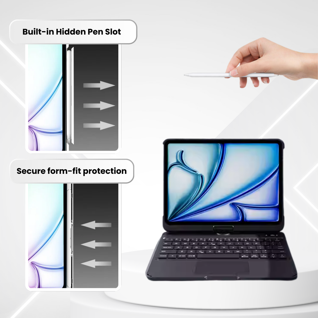Nevcase black 360 rotating iPad keyboard case magnetic Apple Pencil holder charging