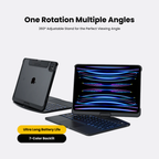 Nevcase black iPad keyboard case 360 adjustable viewing angle long battery life 7 color backlit