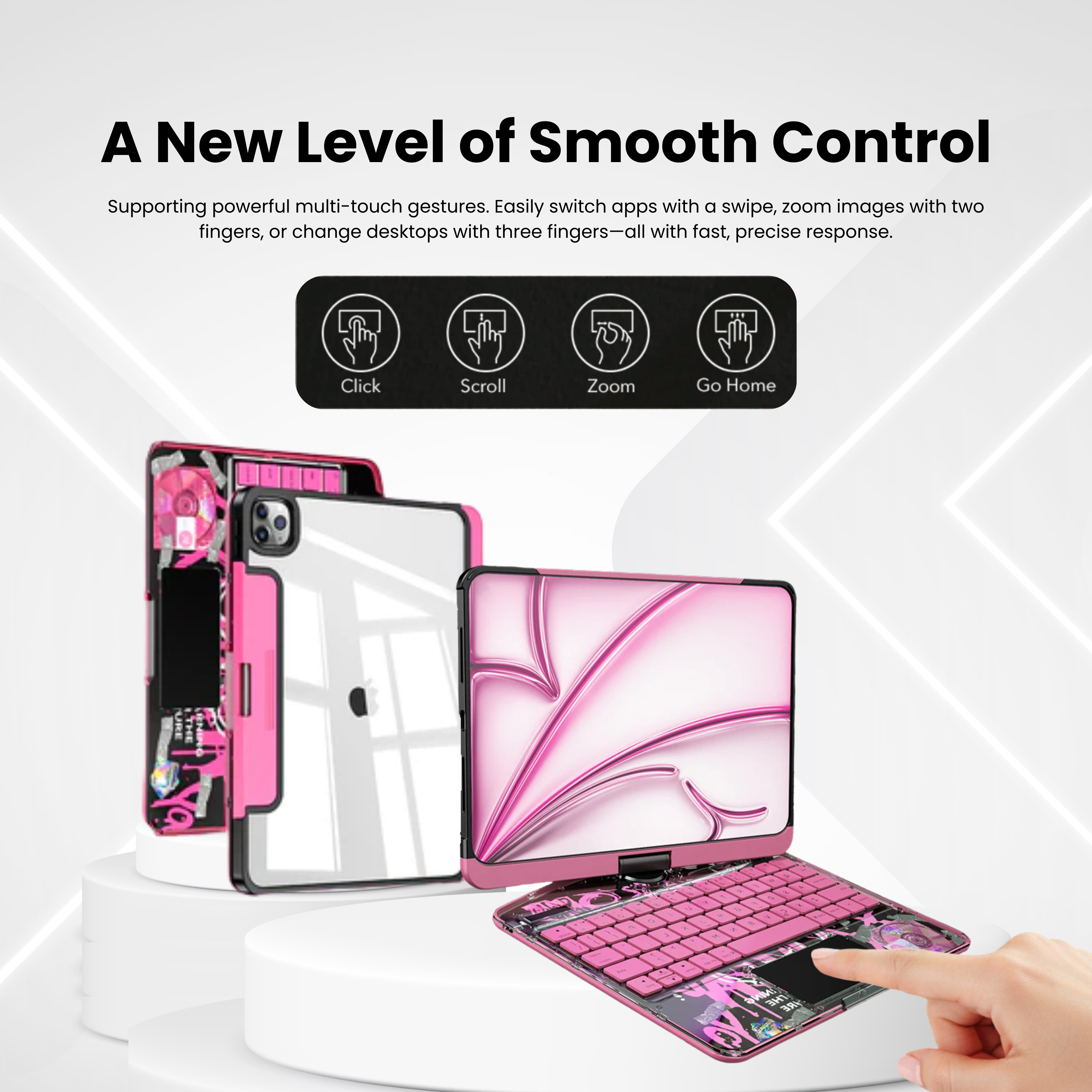 Nevcase Y2K Transparent Pink 360° Rotating iPad Keyboard Case