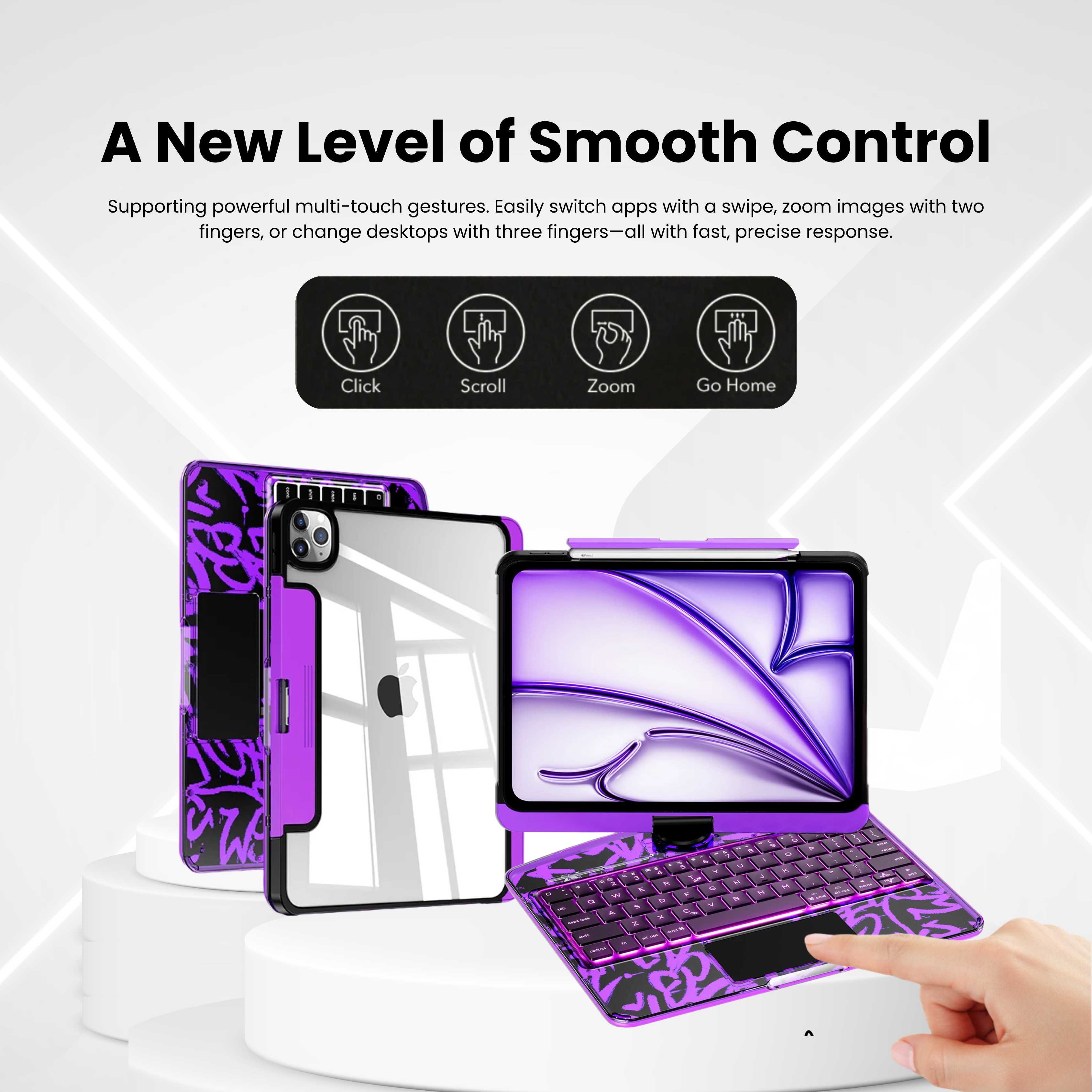 Nevcase Y2K Transparent Purple 360° Rotating iPad Keyboard Case