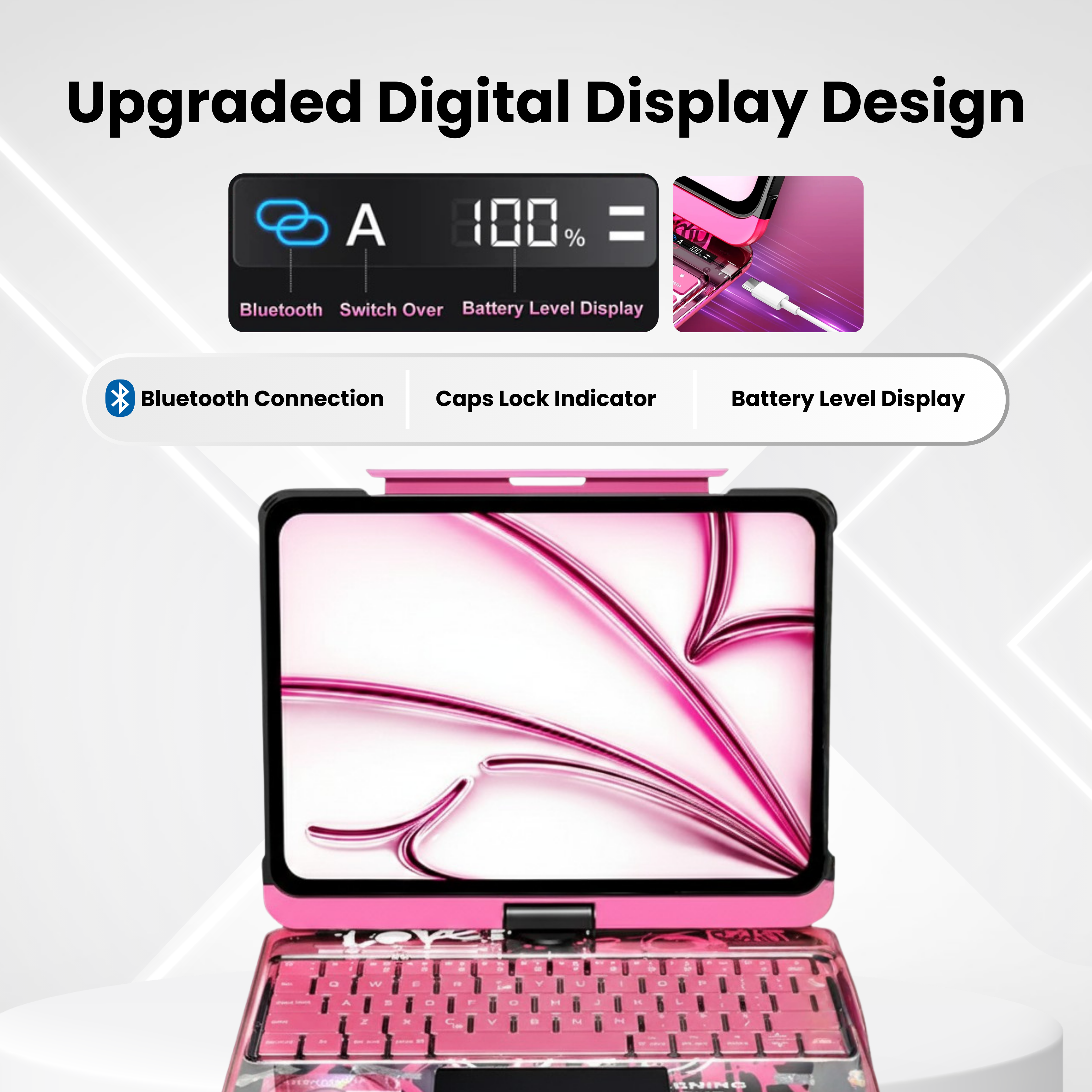 Nevcase Y2K Transparent Pink 360° Rotating iPad Keyboard Case